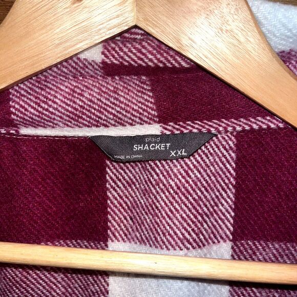 Plaid Flannel Shacket Pink White Cozy Winter Layering Coat Button Up women's 2XL - Picture 3 of 8